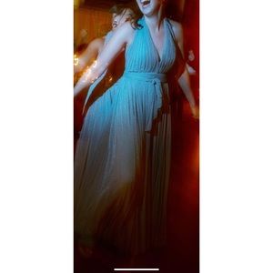 Watters Silver Madilyn Halter Backless Gown